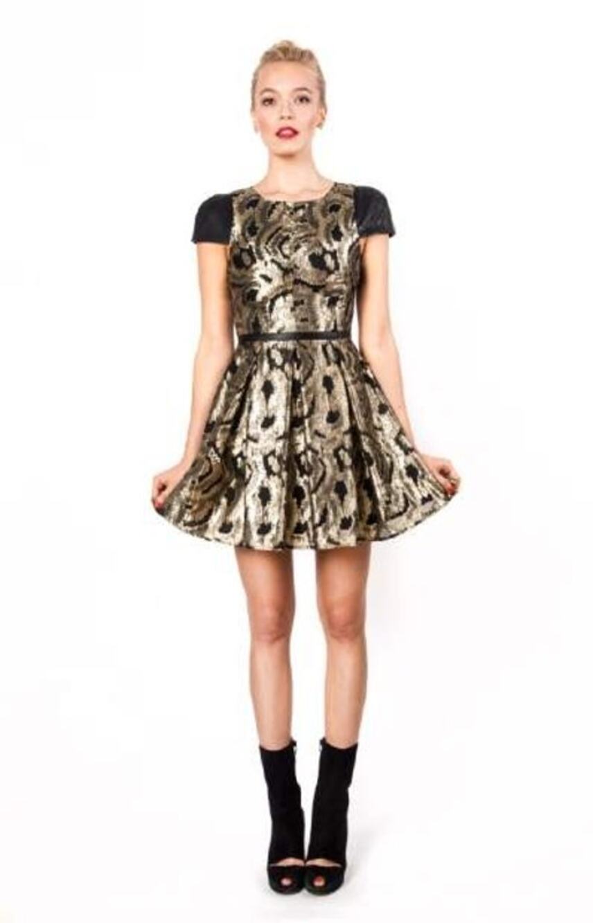 Anthropologie Hunter Bell 'Gabby' Black & Gold Metallic Mini Dress Size 8
